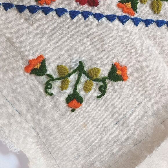 Vintage Floral Embroidered Pillowcase Unfinished Blue Orange Red Green 15" X 15" - Picture 3 of 16